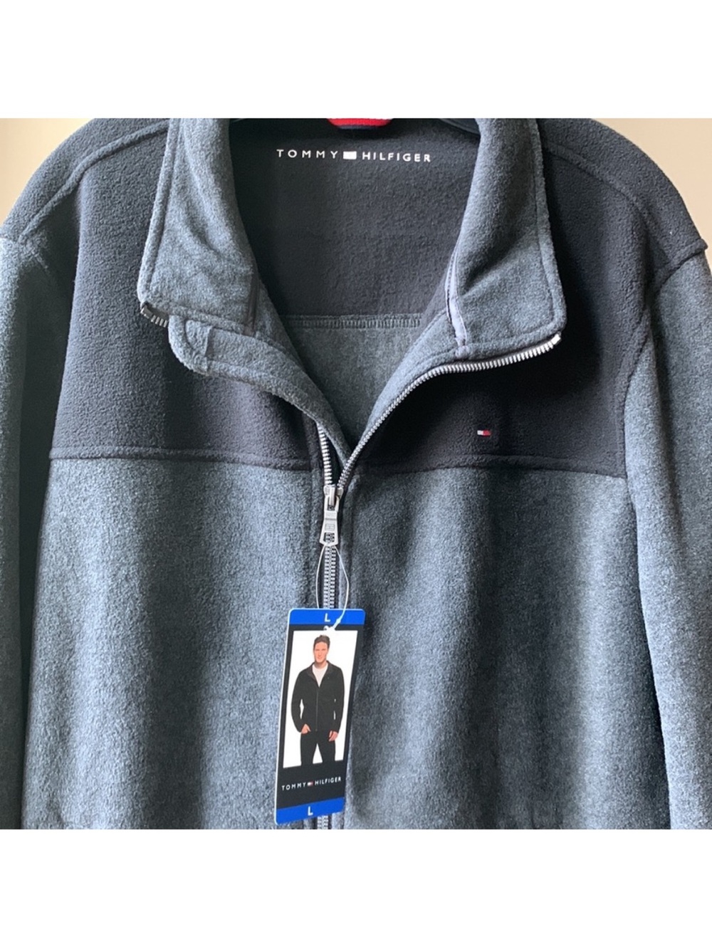 Tommy Hilfiger Men’s Two-Tone Charcoal Zip-Up Fleece Sweater
